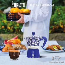 將圖片載入圖庫檢視器 【買就送】D&G 聯名經典摩卡壺3杯份-地中海藍 加贈杏仁香濃咖啡粉