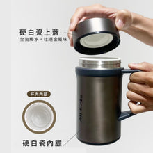 將圖片載入圖庫檢視器 IKUK艾可陶瓷保溫瓷芯手把杯500ml-鋼鐵灰