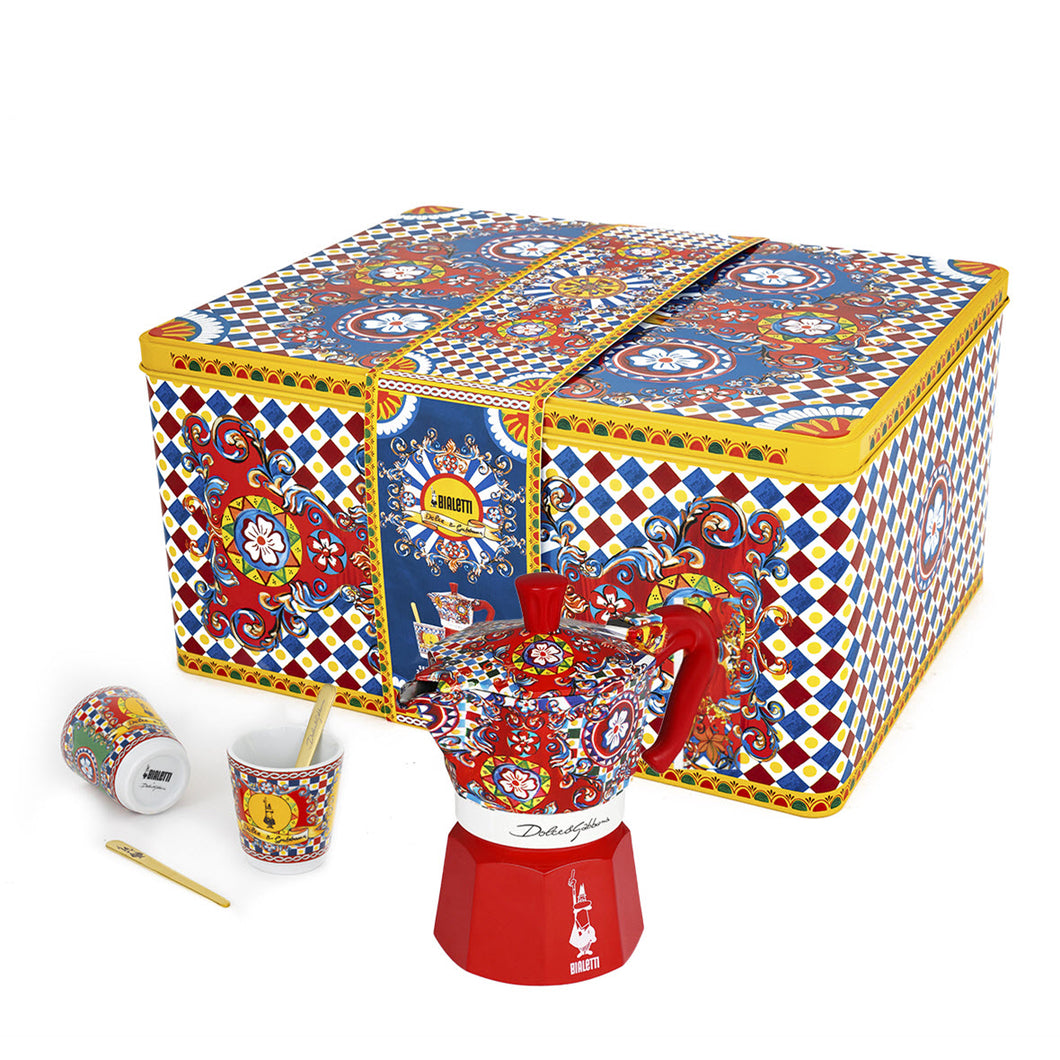 Box Moka Express Sicilian Cart 2 cups, 2 porcelain cups and 2 golden stirrers| D&G經典摩卡壺2杯尊爵禮盒