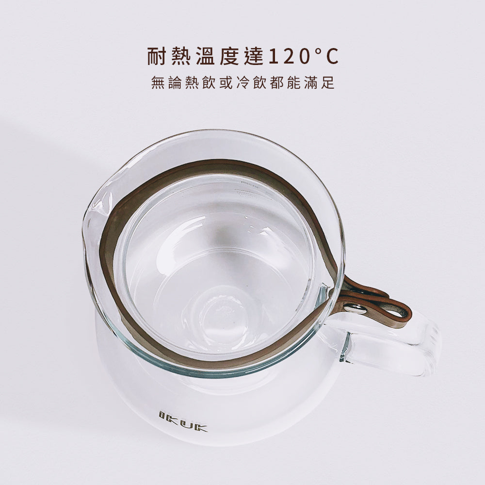 刻度玻璃壺650ml-可拆式皮革扣帶