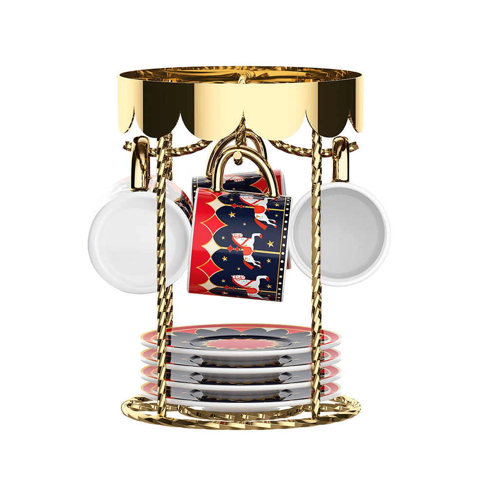 【新品上市】魔法記憶旋轉馬車陶瓷咖啡杯架組 四杯四盤