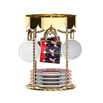 【新品上市】魔法記憶旋轉馬車陶瓷咖啡杯架組 四杯四盤