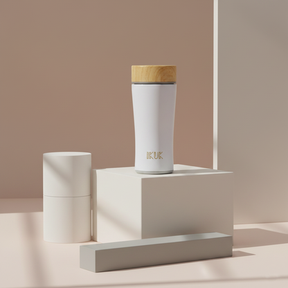 木簡約旋蓋陶瓷杯360ml 輕巧保溫杯 真陶瓷內膽 通勤學生首選-沐光白