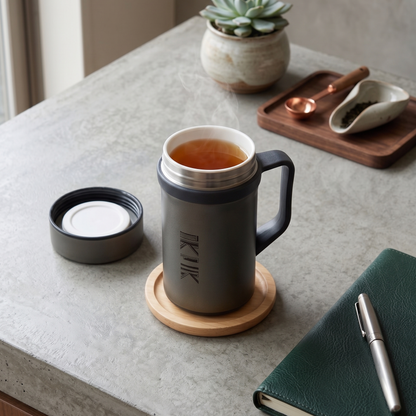IKUK陶瓷手把保溫杯裝熱茶