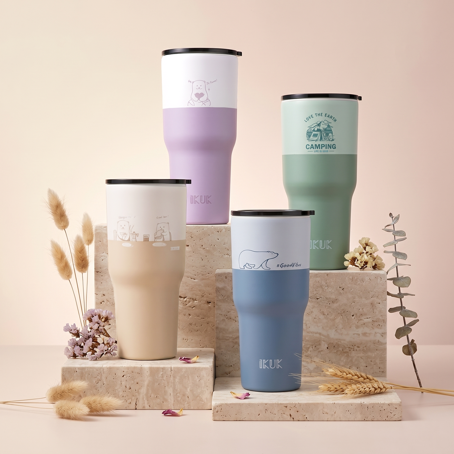 【成雙對杯】IKUK艾可陶瓷珍奶冰壩杯900ml 兩入一組 (適用波霸珍珠的環保杯)