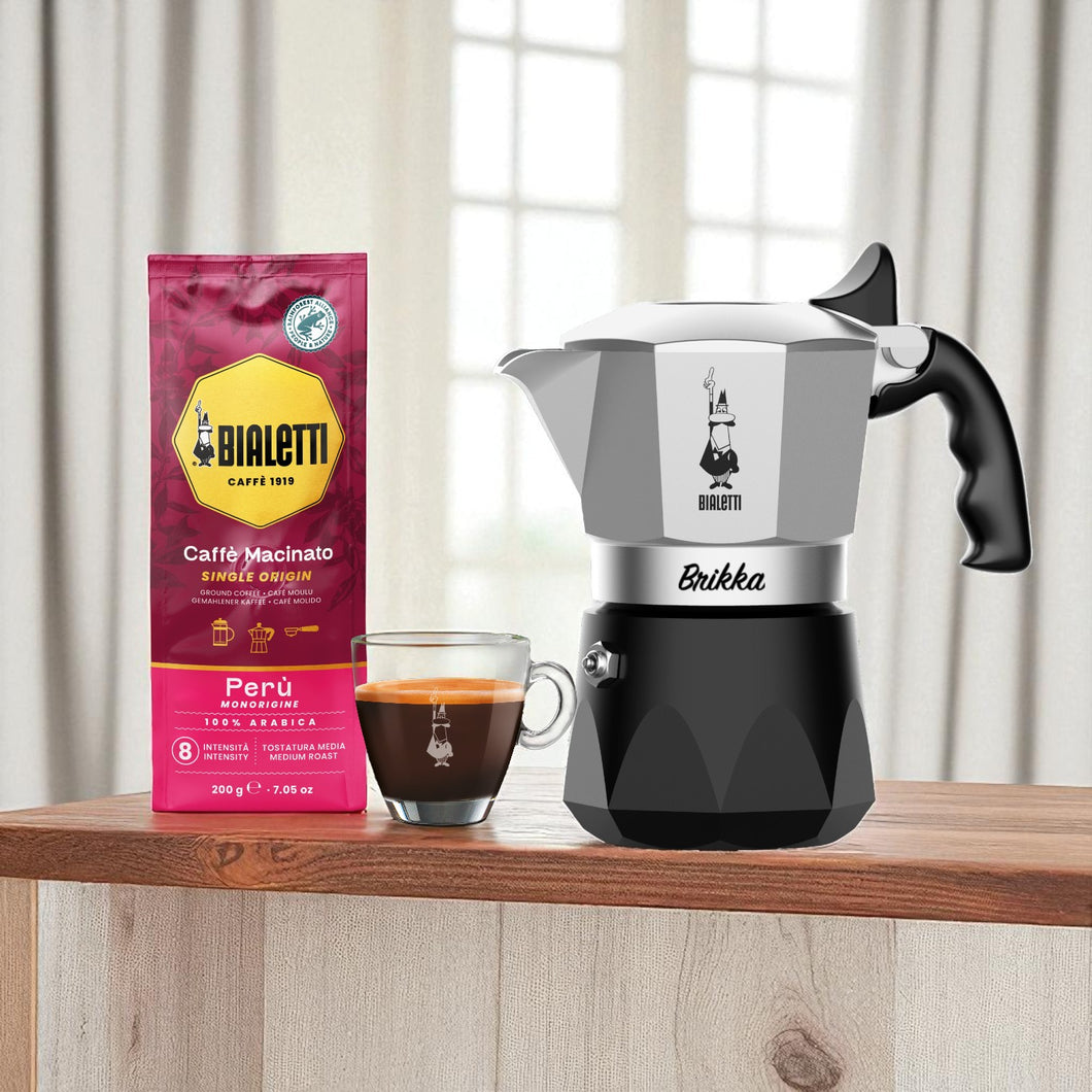 鑽石加壓摩卡壺2杯份-Bialetti Brikka 2tz 銀色 加贈咖啡粉