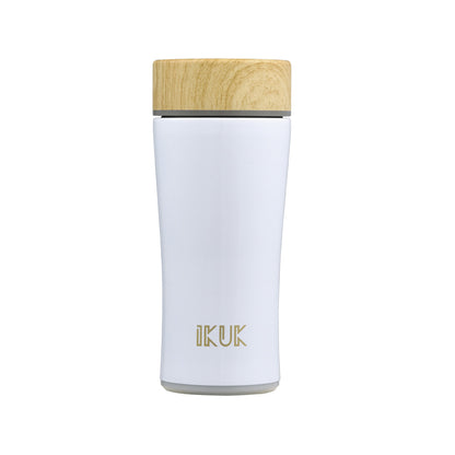 木簡約旋蓋陶瓷杯360ml 輕巧保溫杯 真陶瓷內膽 通勤學生首選-沐光白