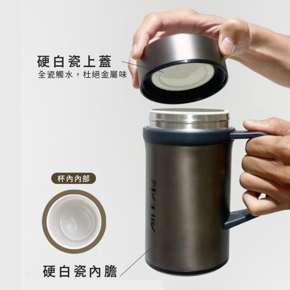 IKUK艾可陶瓷保溫瓷芯手把杯500ml-鋼鐵灰