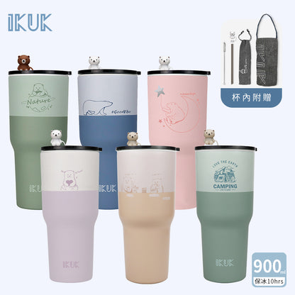 【成雙對杯】IKUK艾可陶瓷珍奶冰壩杯900ml 兩入一組 (適用波霸珍珠的環保杯)