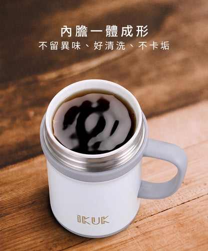 【雷刻】IKUK艾可陶瓷保溫手把杯-獨享410ml-白色