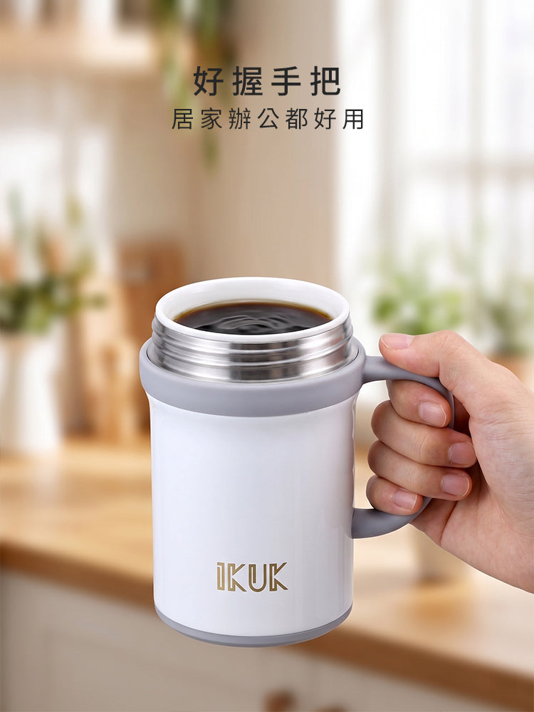 【雷刻】IKUK艾可陶瓷保溫手把杯-獨享410ml-白色