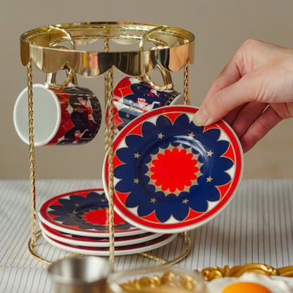 【新品上市】魔法記憶旋轉馬車陶瓷咖啡杯架組 四杯四盤