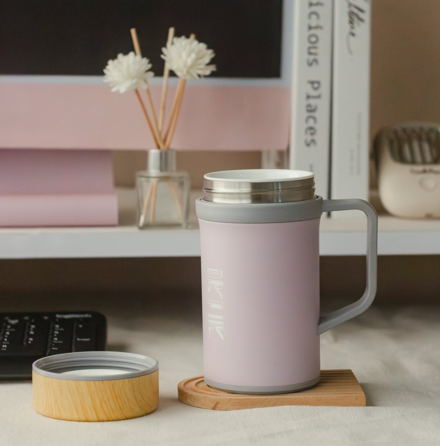【浪漫紫色】彈蓋380ml+手把杯紫500ml