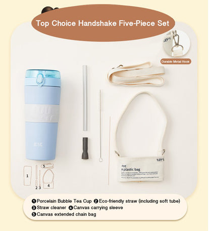 600ml Porcelain Bubble Tea Tumbler with 2-in-1 Lid & Straw
