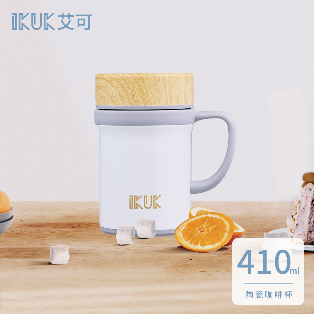 【雷刻】IKUK艾可陶瓷保溫手把杯-獨享410ml-白色