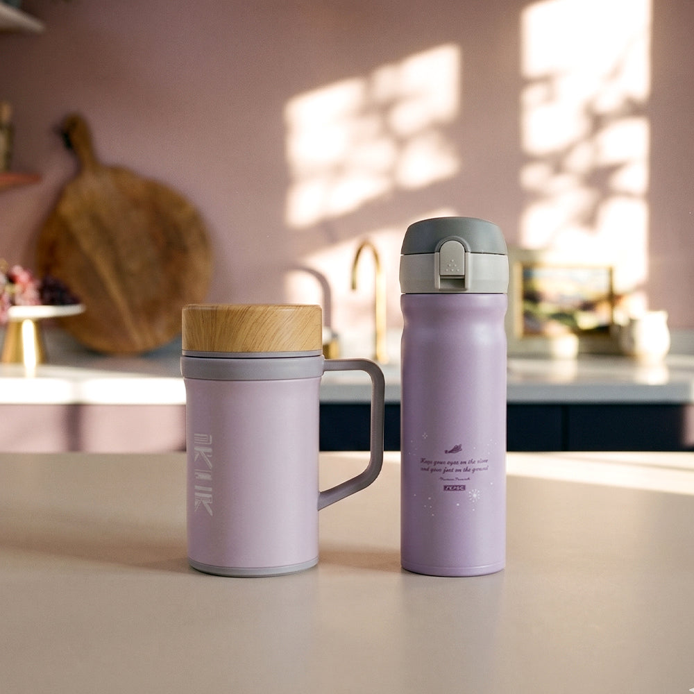 【紫色控必收】彈蓋380ml+手把杯紫500ml 二入組
