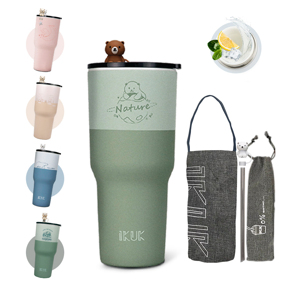 【成雙對杯】IKUK艾可陶瓷珍奶冰壩杯900ml 兩入一組 (適用波霸珍珠的環保杯)