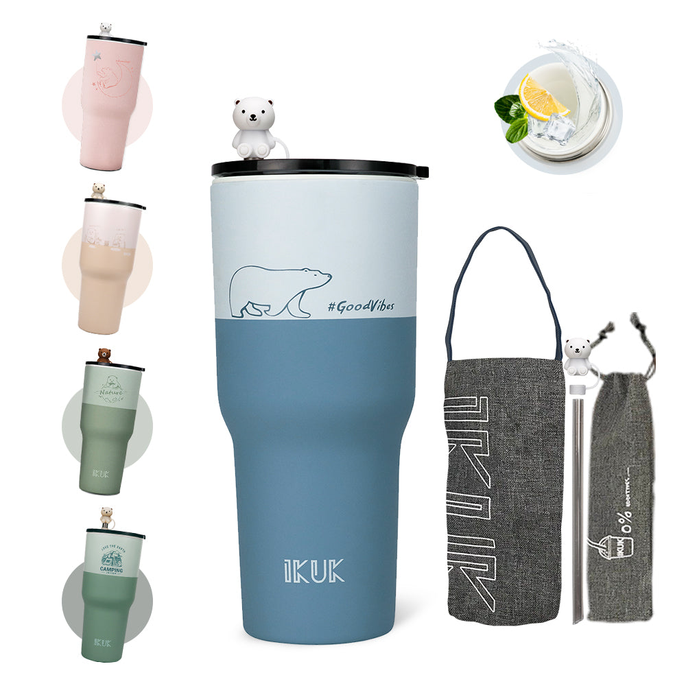 【成雙對杯】IKUK艾可陶瓷珍奶冰壩杯900ml 兩入一組 (適用波霸珍珠的環保杯)
