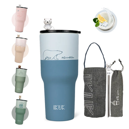 【成雙對杯】IKUK艾可陶瓷珍奶冰壩杯900ml 兩入一組 (適用波霸珍珠的環保杯)