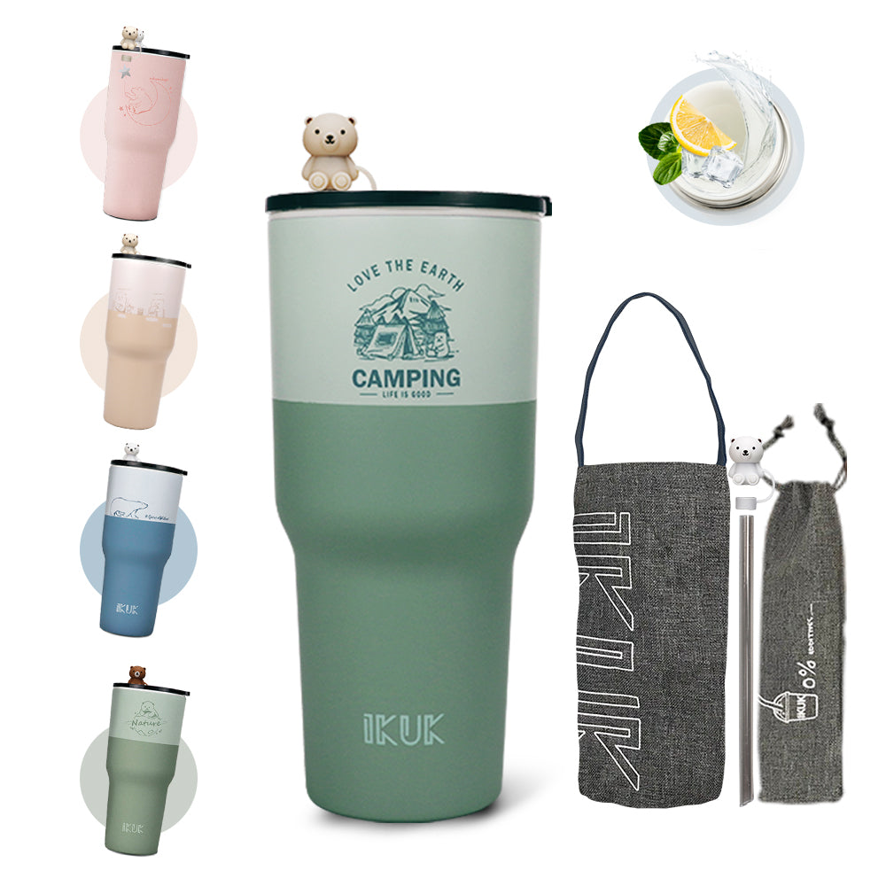 【成雙對杯】IKUK艾可陶瓷珍奶冰壩杯900ml 兩入一組 (適用波霸珍珠的環保杯)