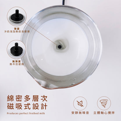 莫蘭迪色皮革套分離式電動冷熱奶泡器 加熱牛奶