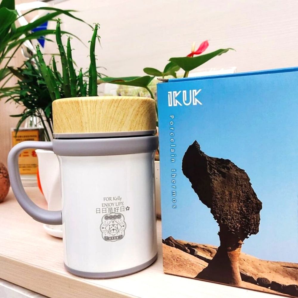 【雷刻】IKUK艾可陶瓷保溫手把杯-獨享410ml-白色