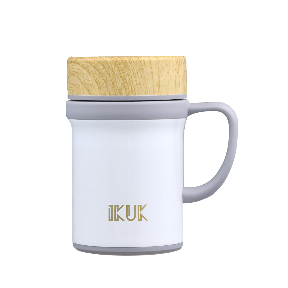 IKUK艾可陶瓷保溫辦公杯 手把杯 410ml-沐光白