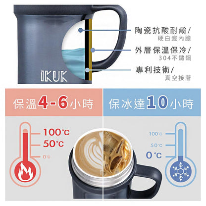 【雷刻】IKUK艾可陶瓷保溫手把杯-獨享410ml-白色